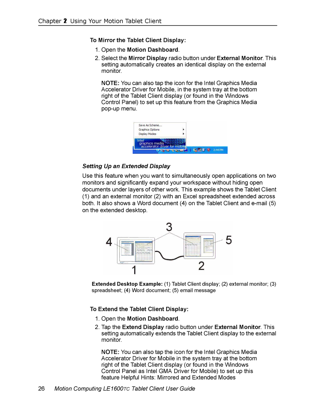 Motion Computing LE1600TC, AB52242 manual Setting Up an Extended Display 