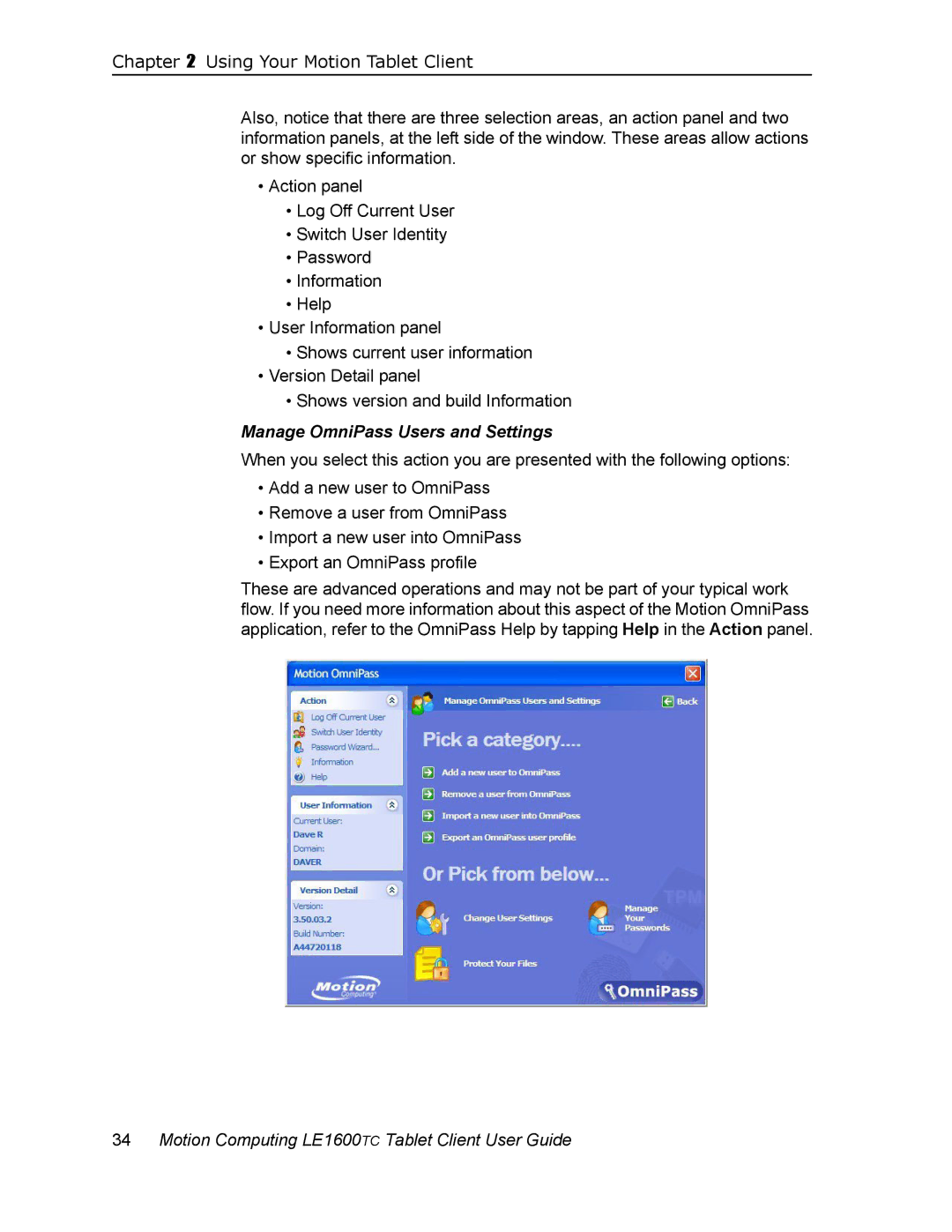 Motion Computing LE1600TC, AB52242 manual Manage OmniPass Users and Settings 