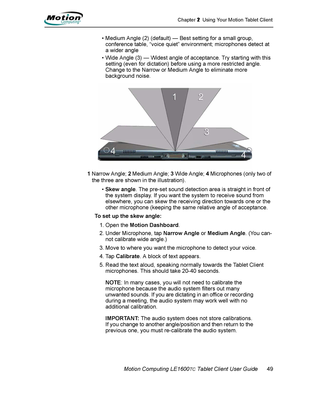 Motion Computing AB52242, LE1600TC manual To set up the skew angle Open the Motion Dashboard 