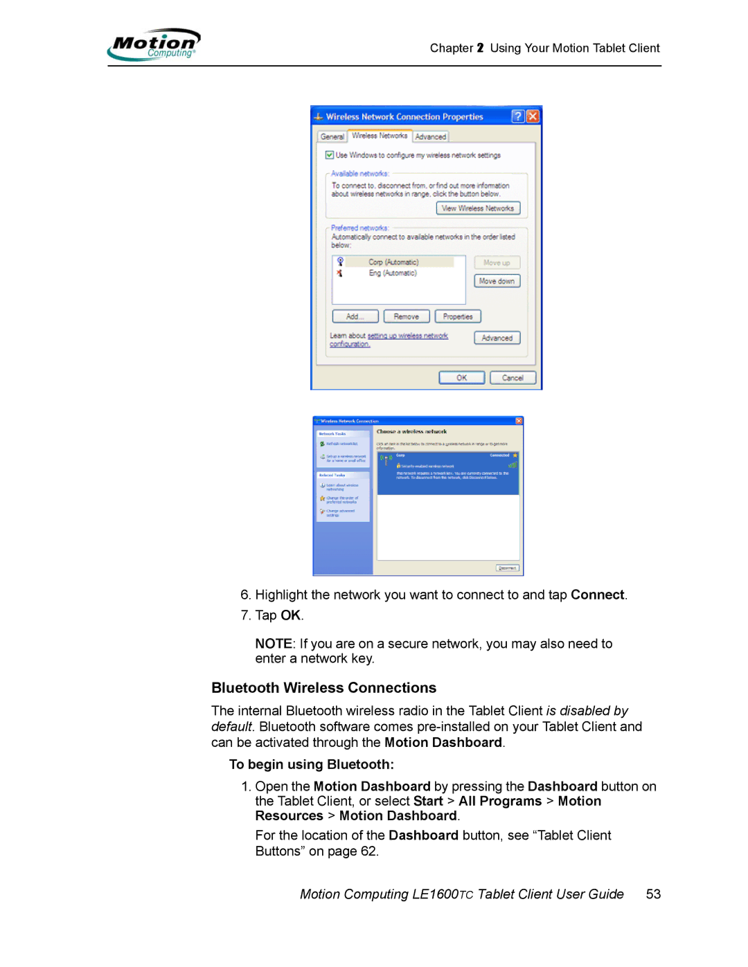 Motion Computing AB52242, LE1600TC manual Bluetooth Wireless Connections, To begin using Bluetooth 