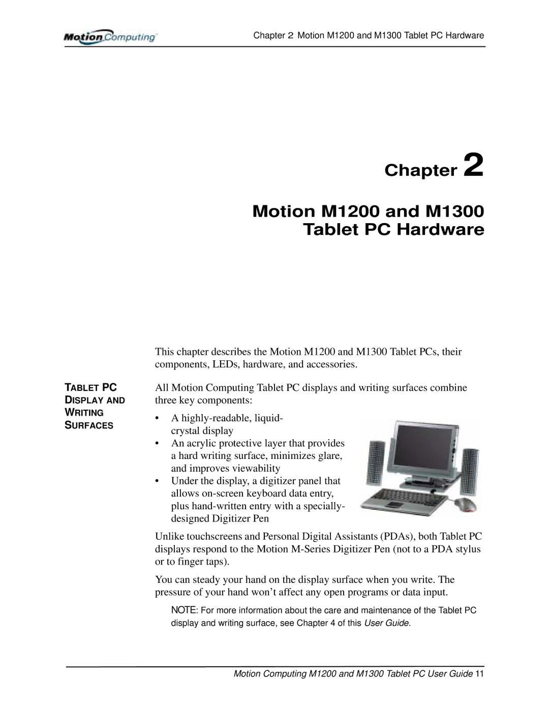 Motion Computing manual Chapter Motion M1200 and M1300 Tablet PC Hardware 