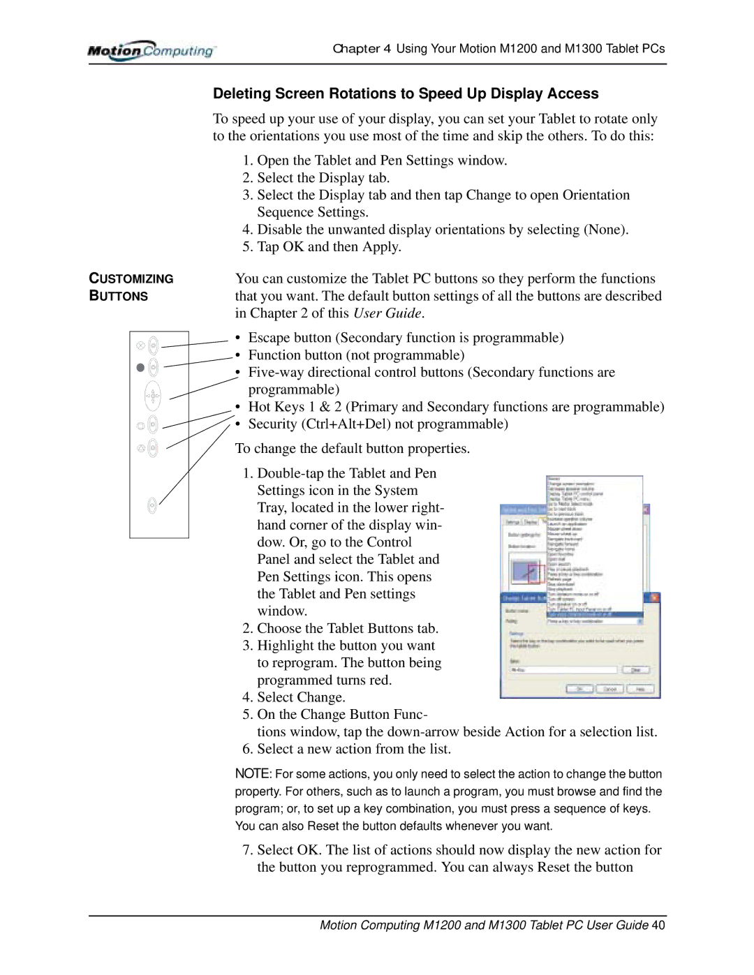 Motion Computing M1300, M1200 manual Deleting Screen Rotations to Speed Up Display Access 