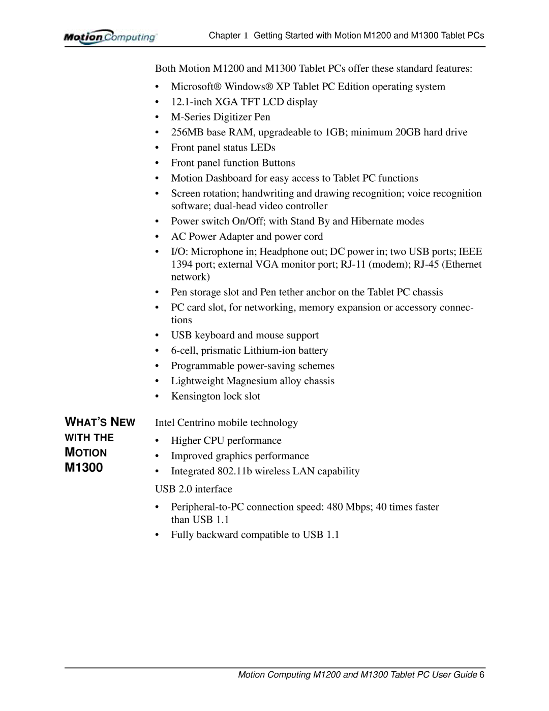 Motion Computing M1300, M1200 manual WHAT’S NEW With Motion 