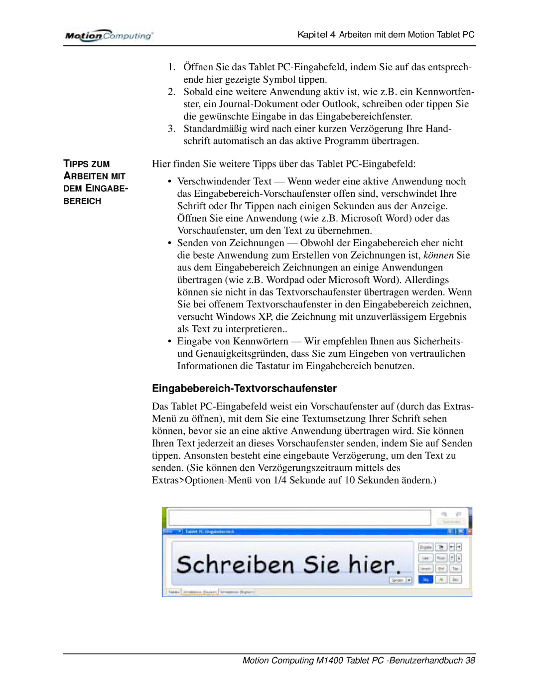 Motion Computing M1400 manual Eingabebereich-Textvorschaufenster 