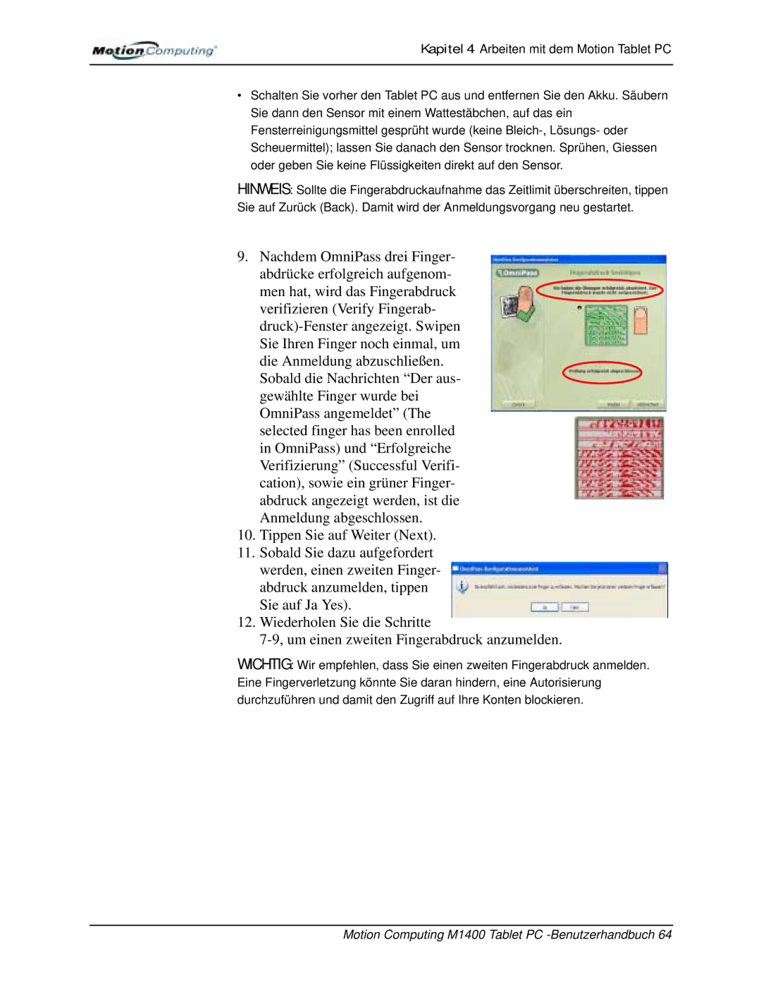 Motion Computing manual Motion Computing M1400 Tablet PC -Benutzerhandbuch 