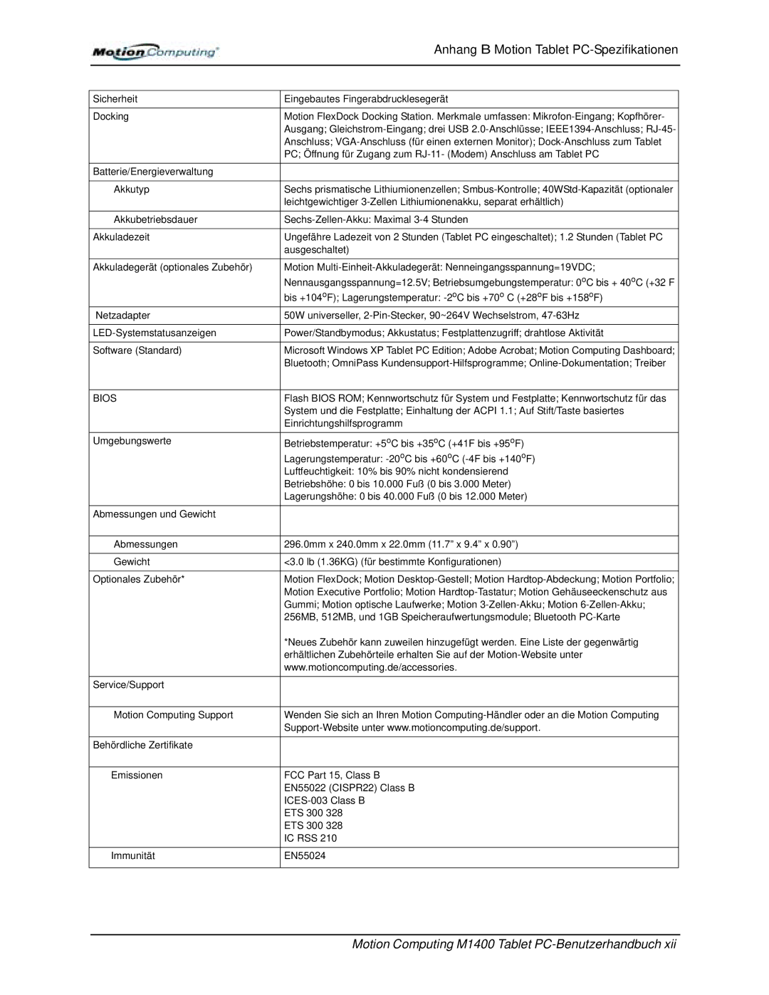 Motion Computing M1400 manual Bios 