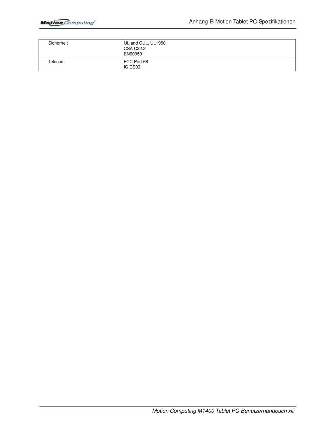 Motion Computing M1400 manual IC CS03 