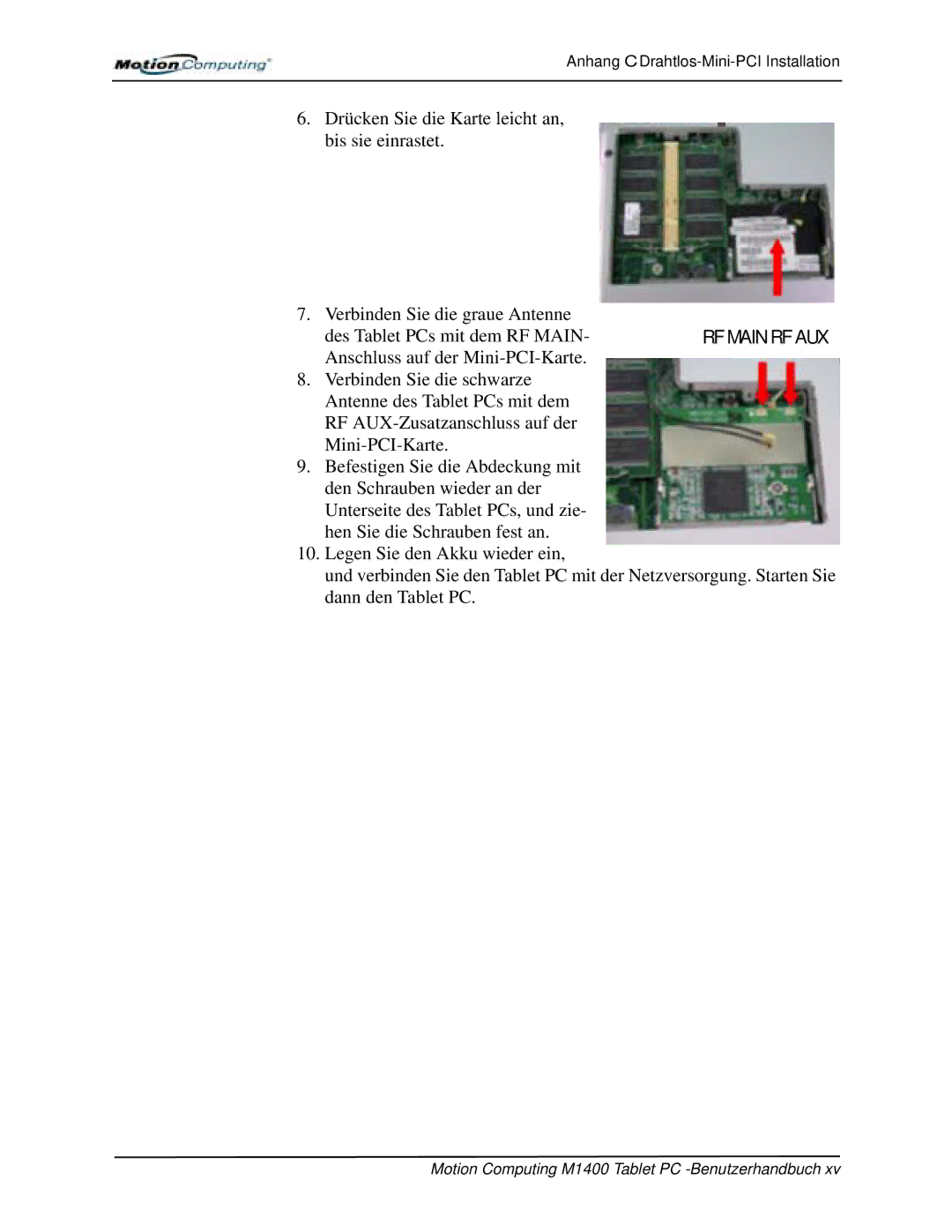 Motion Computing manual Motion Computing M1400 Tablet PC -Benutzerhandbuch 