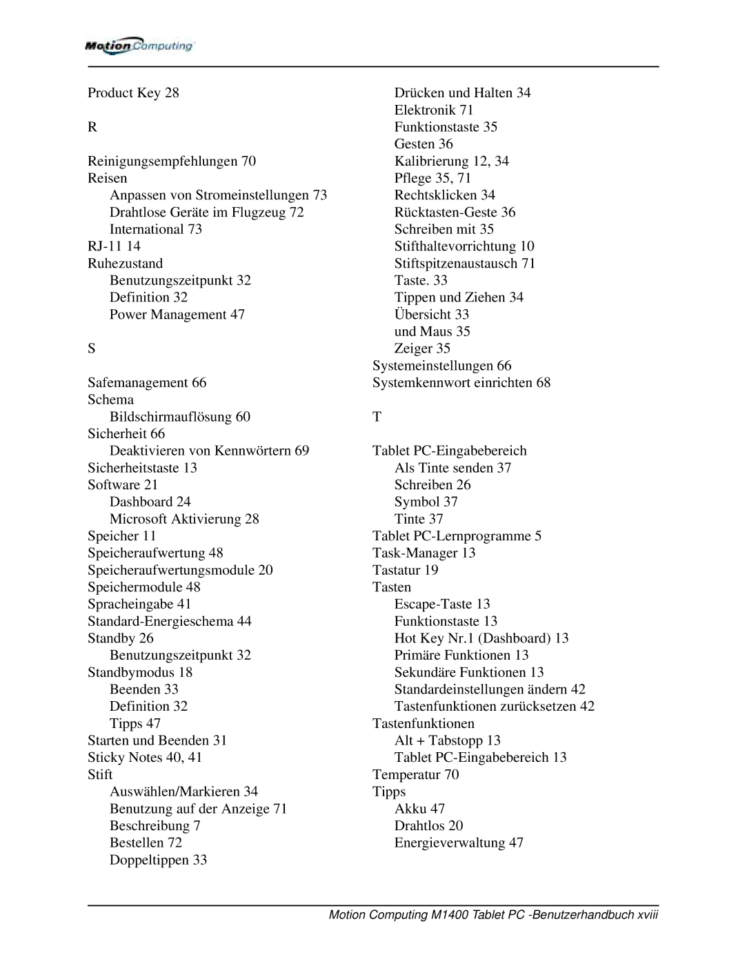 Motion Computing manual Motion Computing M1400 Tablet PC -Benutzerhandbuch 