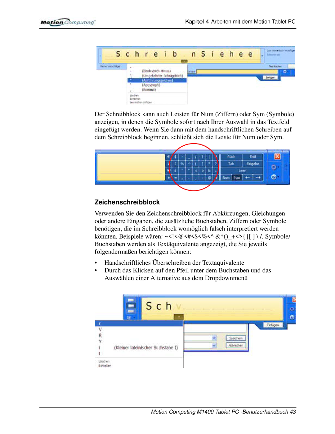 Motion Computing M1400 manual Zeichenschreibblock 