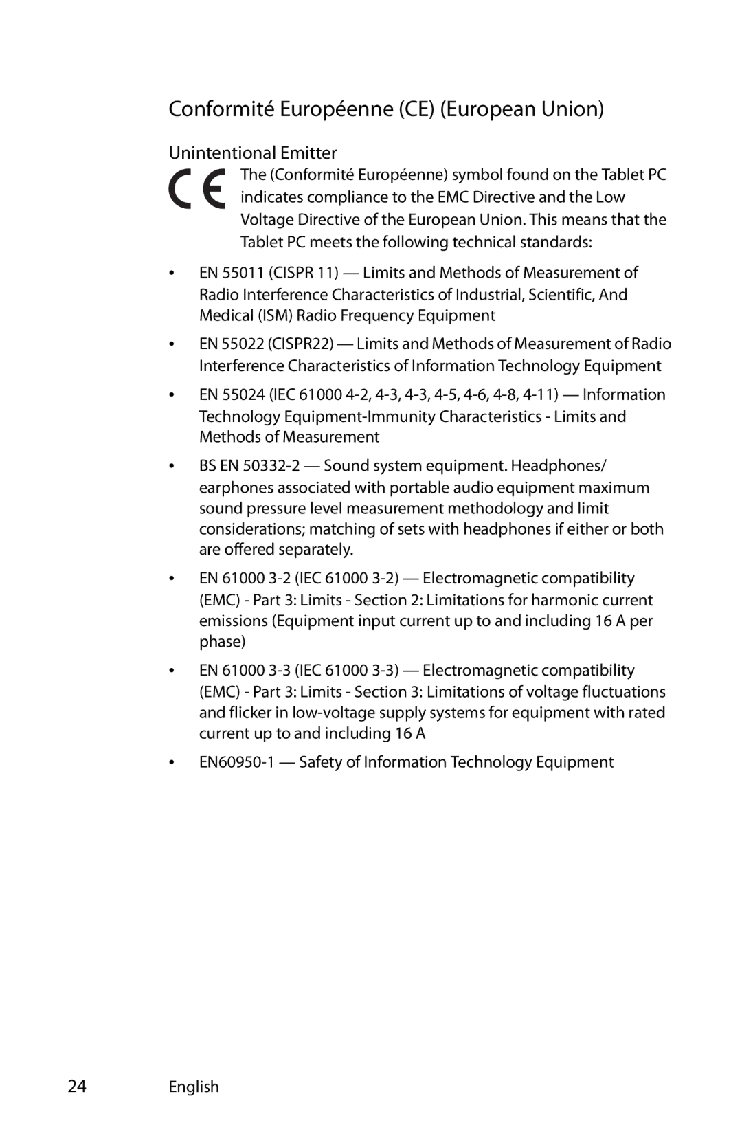 Motion Computing T008, MKB005, MDC001 manual Conformité Européenne CE European Union, Unintentional Emitter 