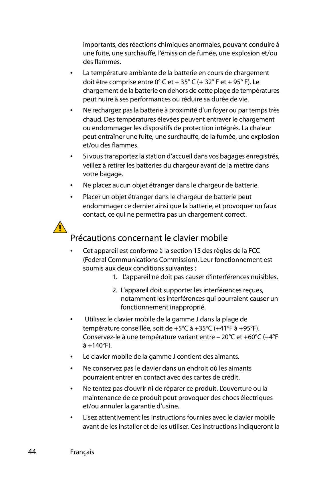 Motion Computing MKB005, MDC001, T008 manual Précautions concernant le clavier mobile 