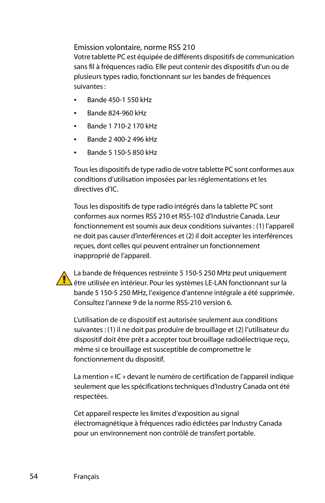 Motion Computing MDC001, MKB005, T008 manual Emission volontaire, norme RSS 