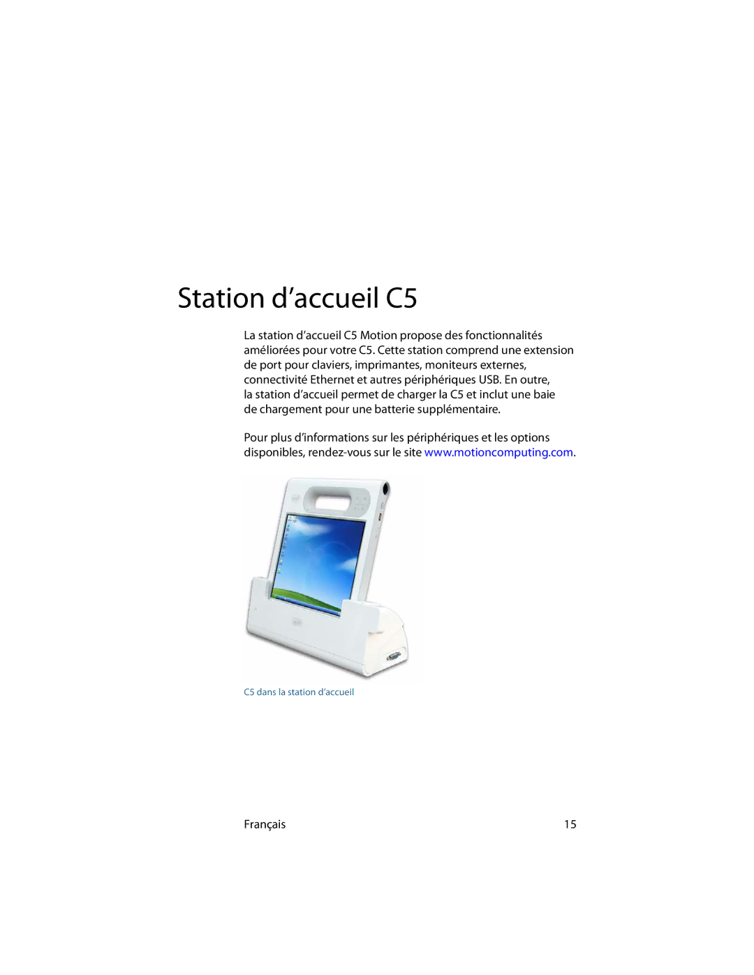 Motion Computing MotionTM C5 manual Station d’accueil C5 