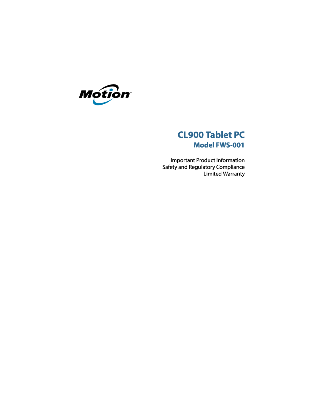 Motion manual CL900 Tablet PC, User’s Guide, Model FWS-001 