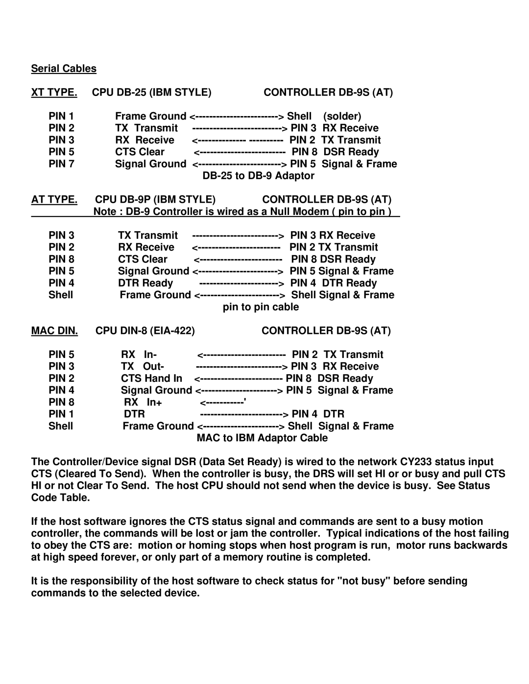 Motion MMI-8S XT Type CPU DB-25 IBM Style, Pin, AT Type CPU DB-9P IBM Style, Mac Din, Controller DB-9S AT 