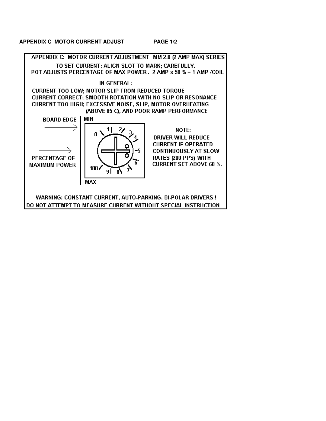 Motion MMI-8S installation manual Appendix C Motor Current Adjust 