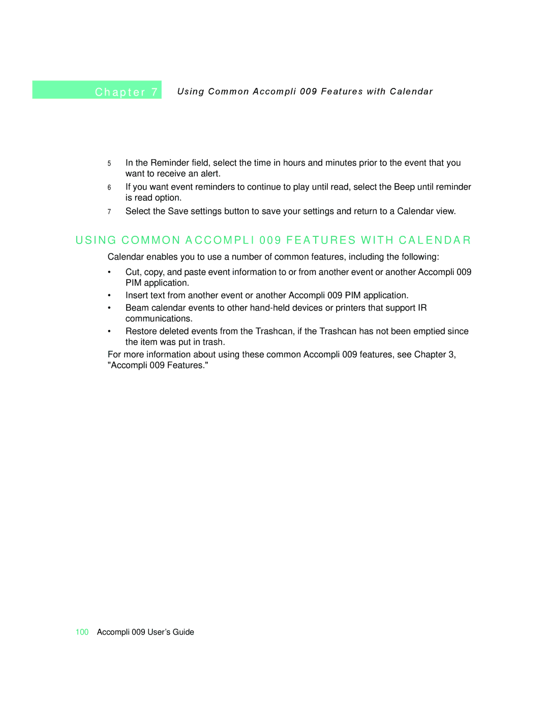 Motorola manual Using Common Accompli 009 Features with Calendar 