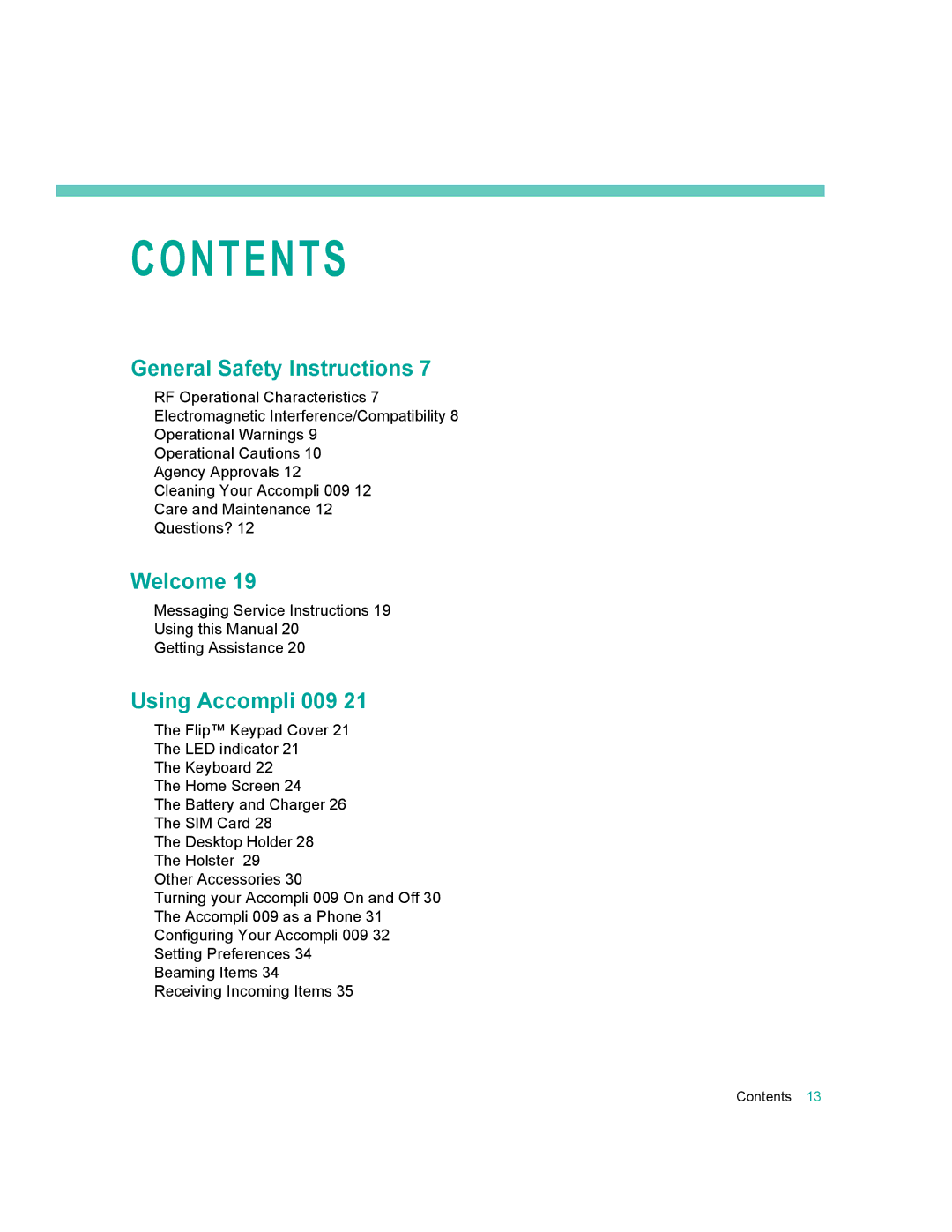 Motorola 009 manual Contents 