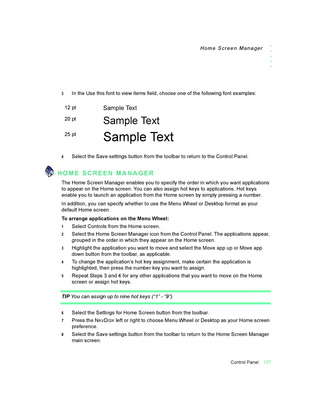 Motorola 009 manual M E S C R E E N M a N a G E R, Home Screen Manager, To arrange applications on the Menu Wheel 