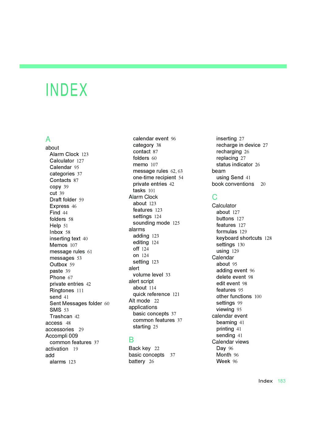 Motorola 009 manual Index 