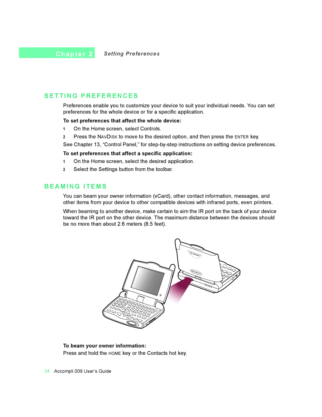 Motorola 009 manual T T I N G P R E F E R E N C E S, A M I N G I T E M S, To set preferences that affect the whole device 