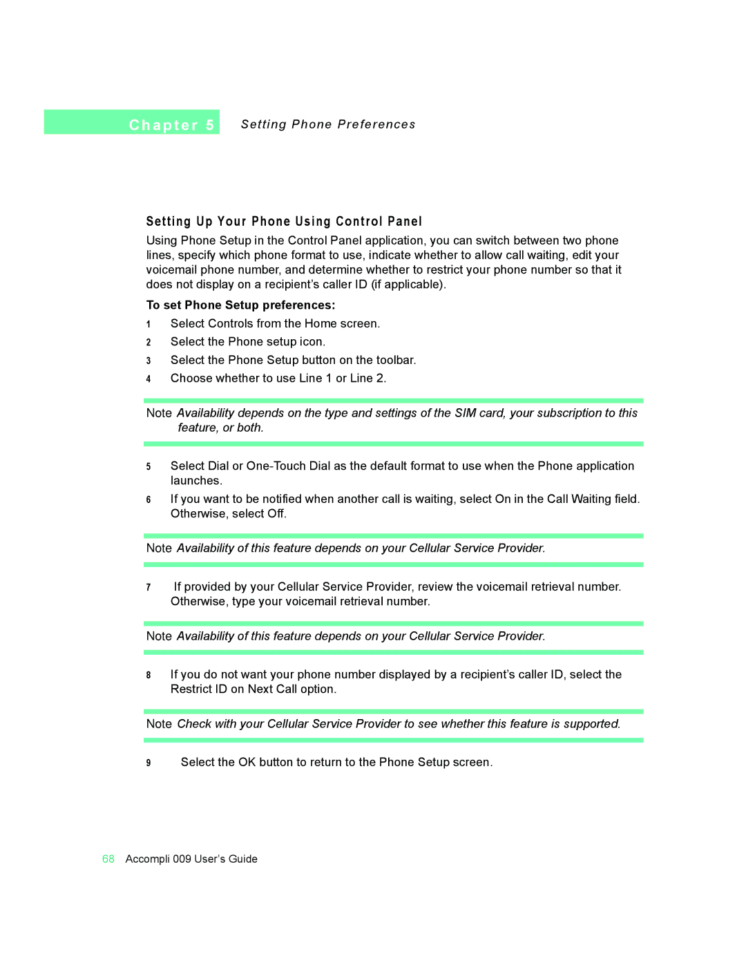 Motorola 009 manual Setting Up Your Phone Using Control Panel, Setting Phone Preferences, To set Phone Setup preferences 