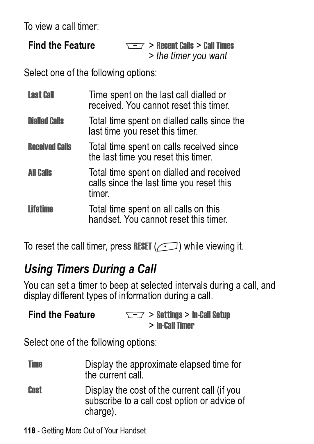 Motorola 031431a manual Using Timers During a Call 