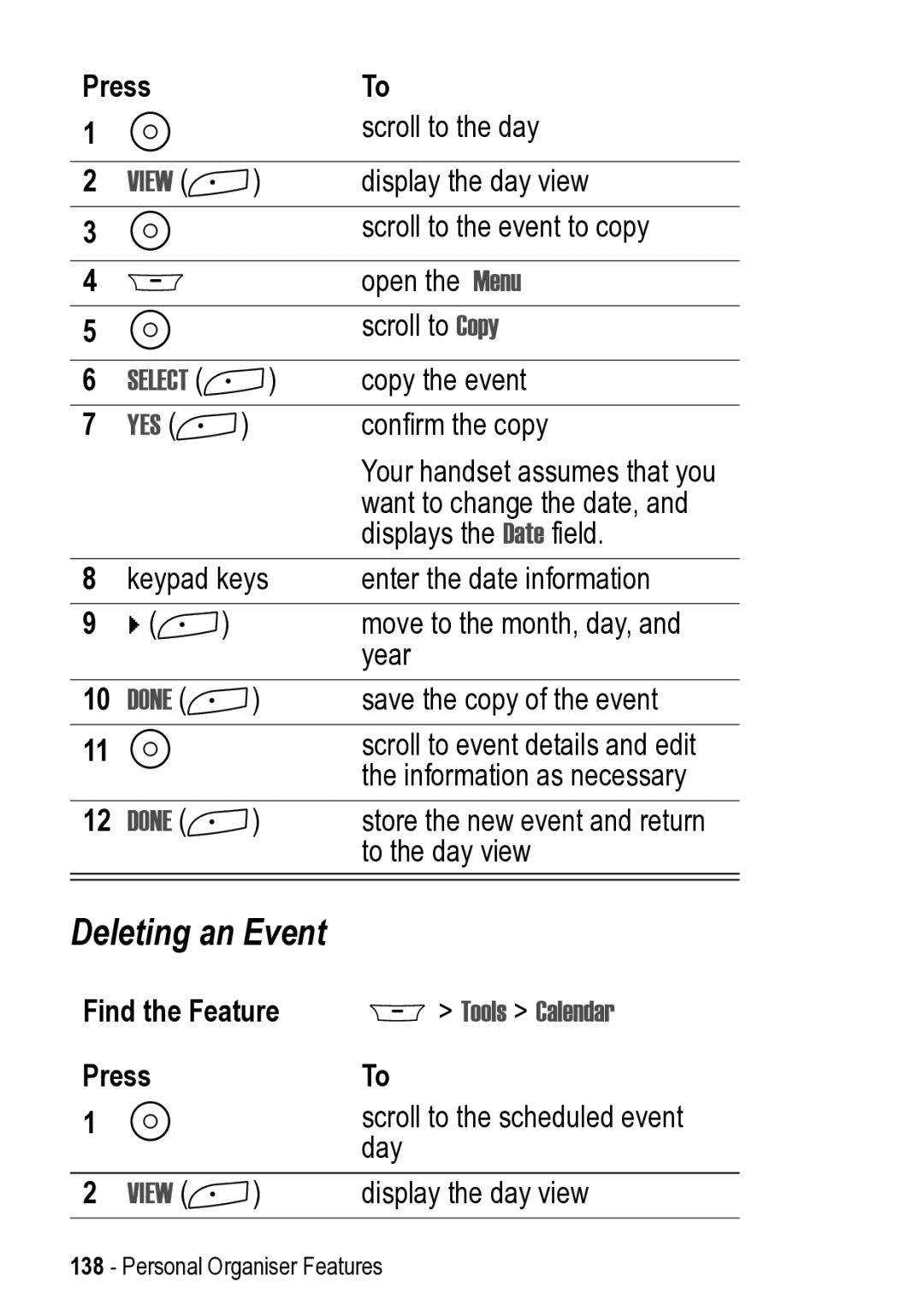 Motorola 031431a manual Deleting an Event, View + 