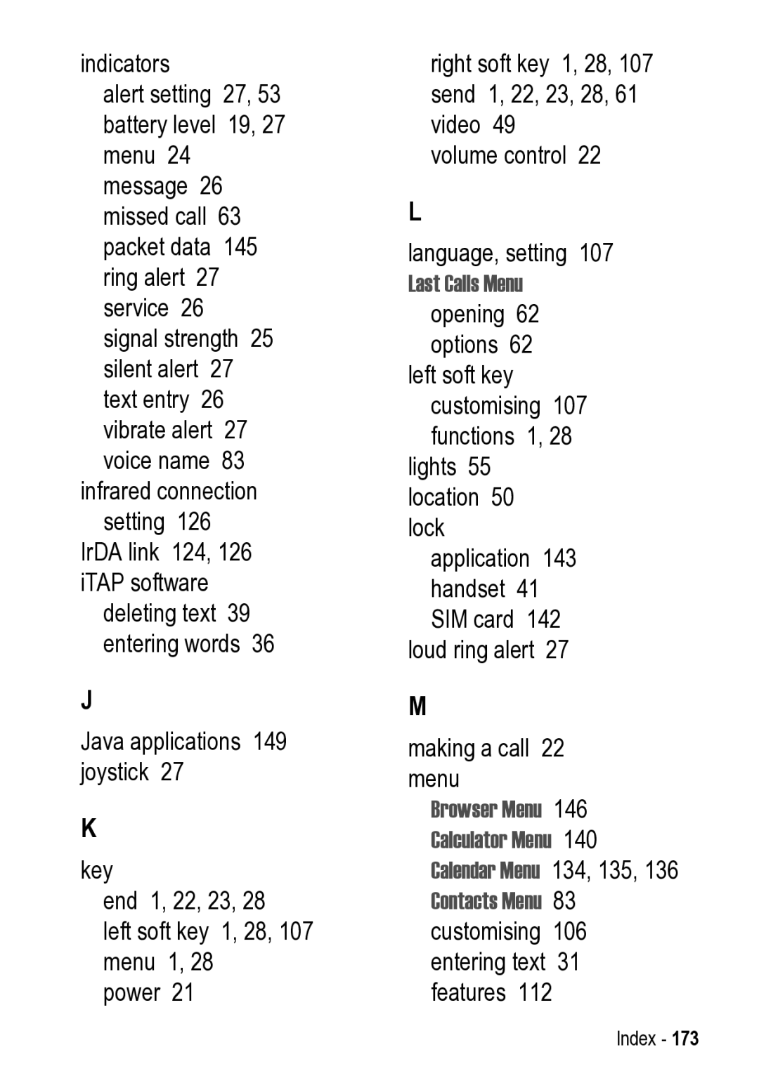 Motorola 031431a manual Last Calls Menu 