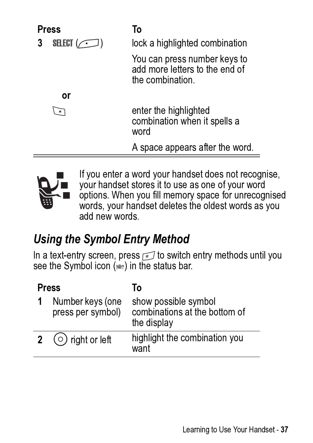 Motorola 031431a manual Using the Symbol Entry Method, Select + 