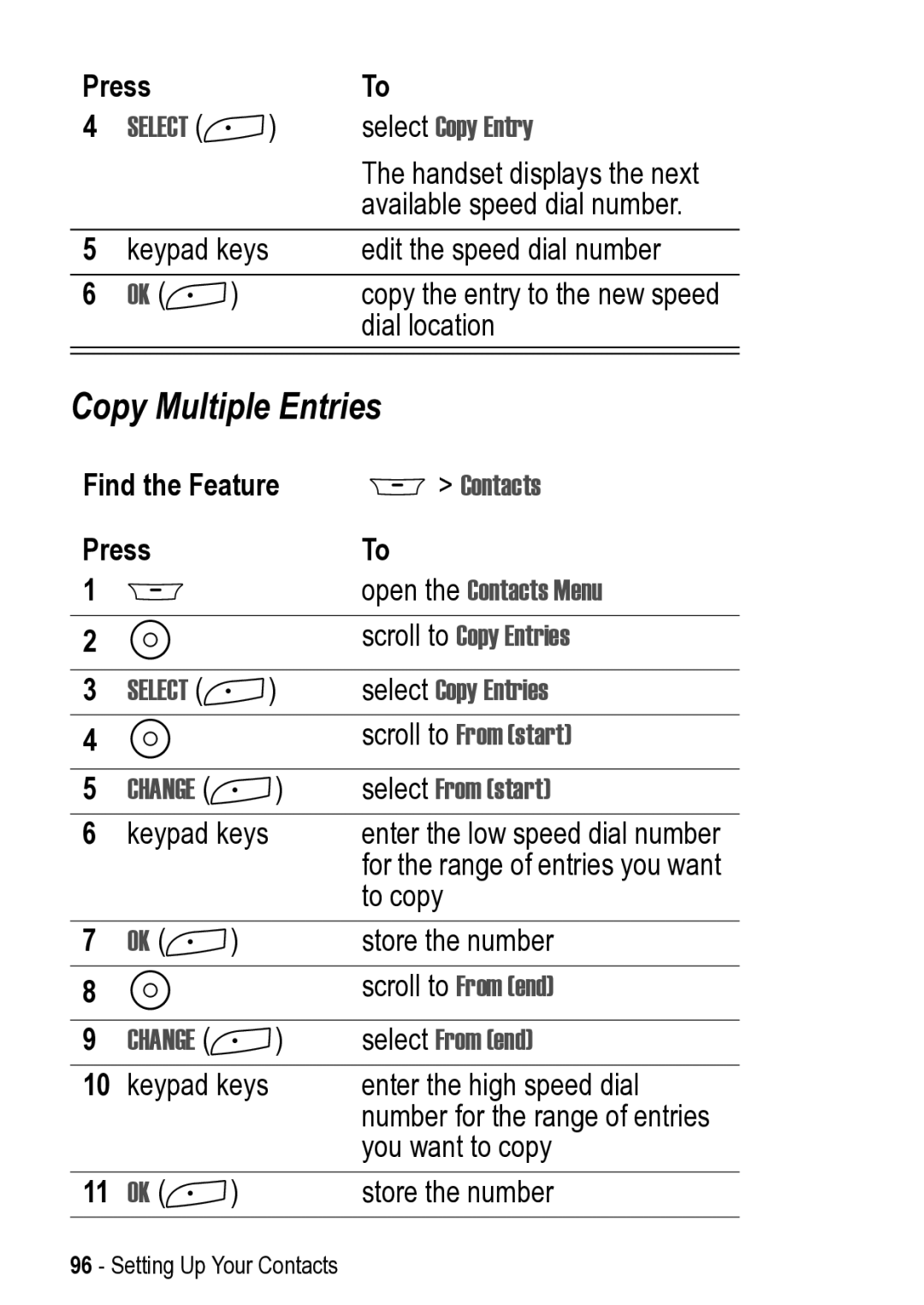 Motorola 031431a manual Copy Multiple Entries 