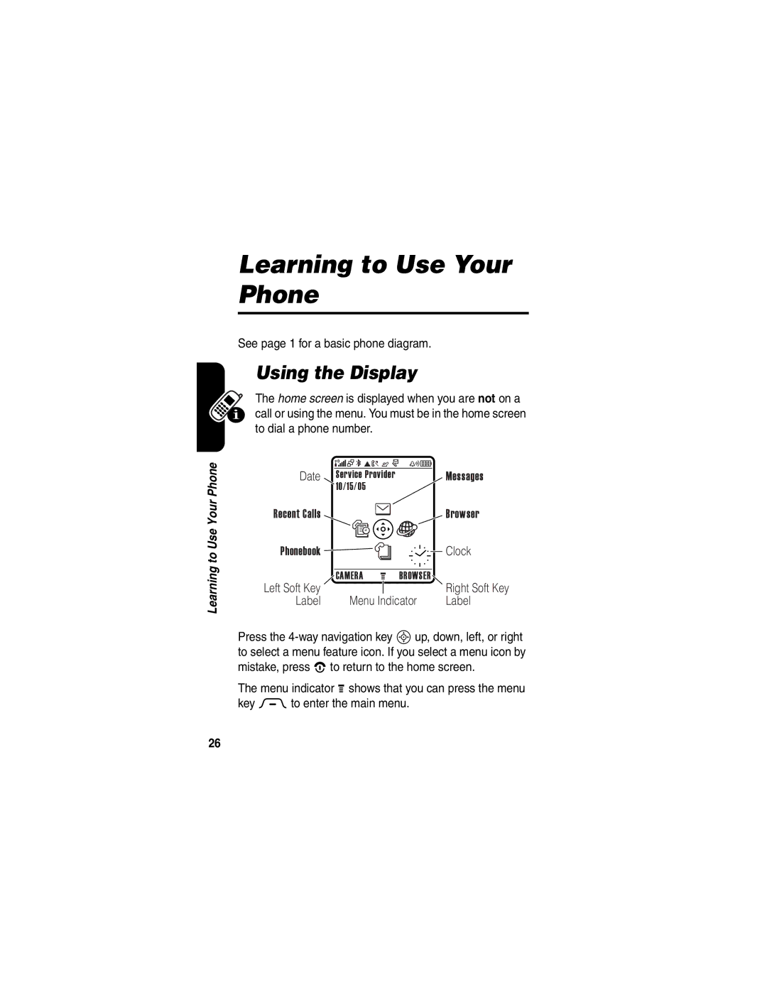 Motorola 040128o manual Learning to Use Your Phone, Using the Display 