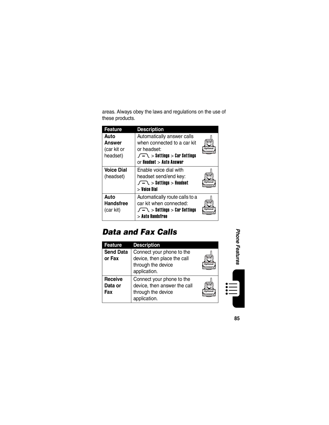 Motorola 040128o manual Data and Fax Calls 