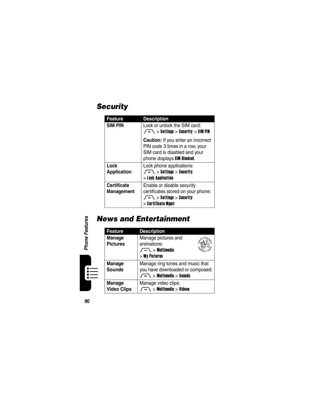 Motorola 040128o manual Security, News and Entertainment 