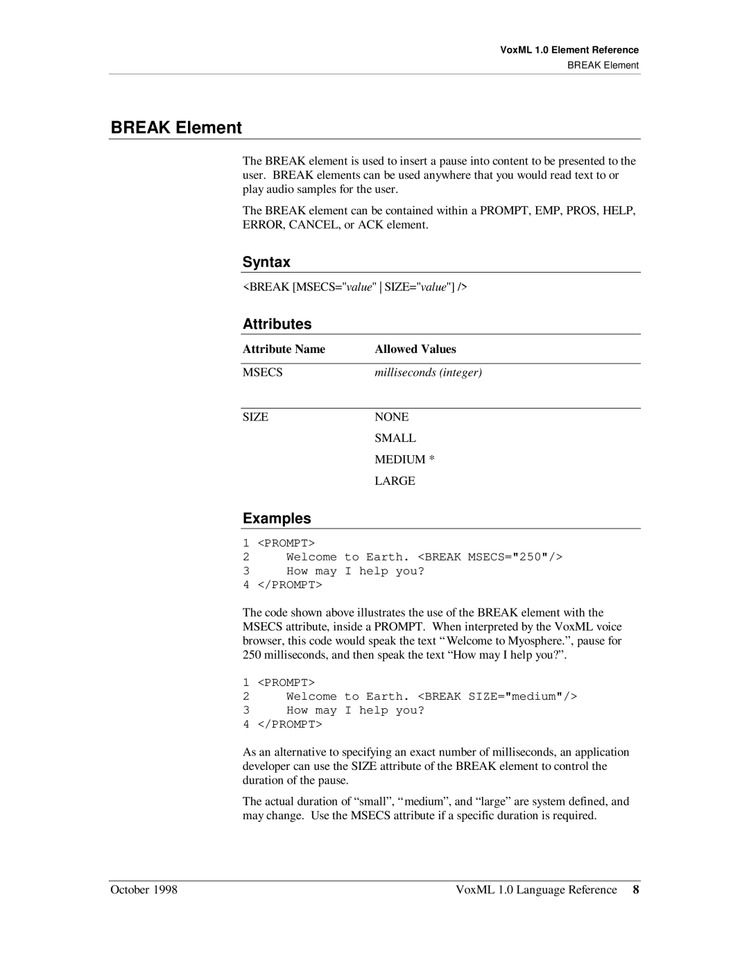 Motorola 1 manual Break Element 