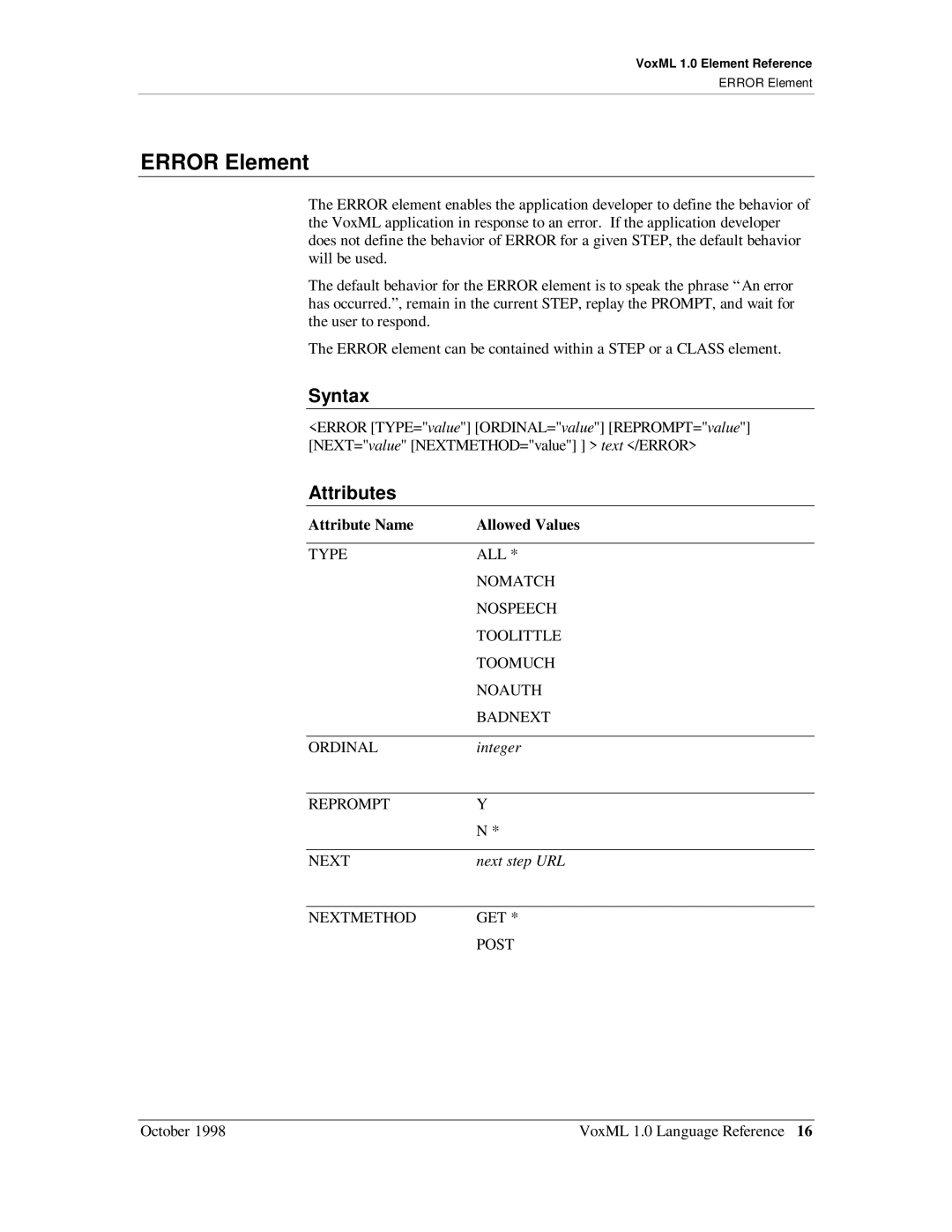 Motorola 1 manual Error Element 