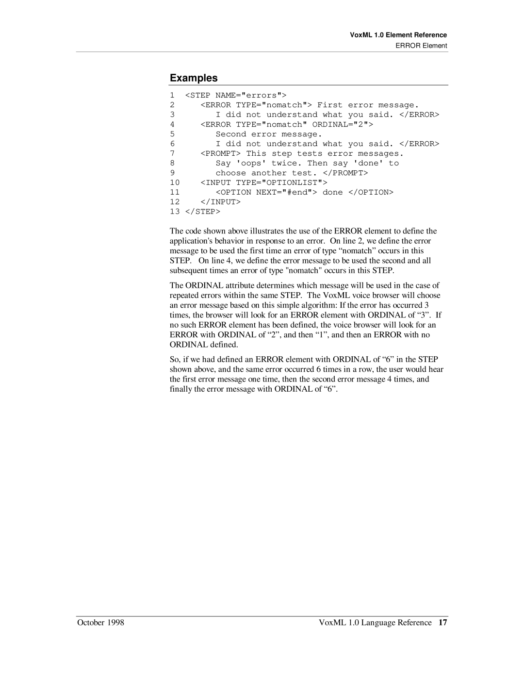 Motorola 1 manual Input TYPE=OPTIONLIST 