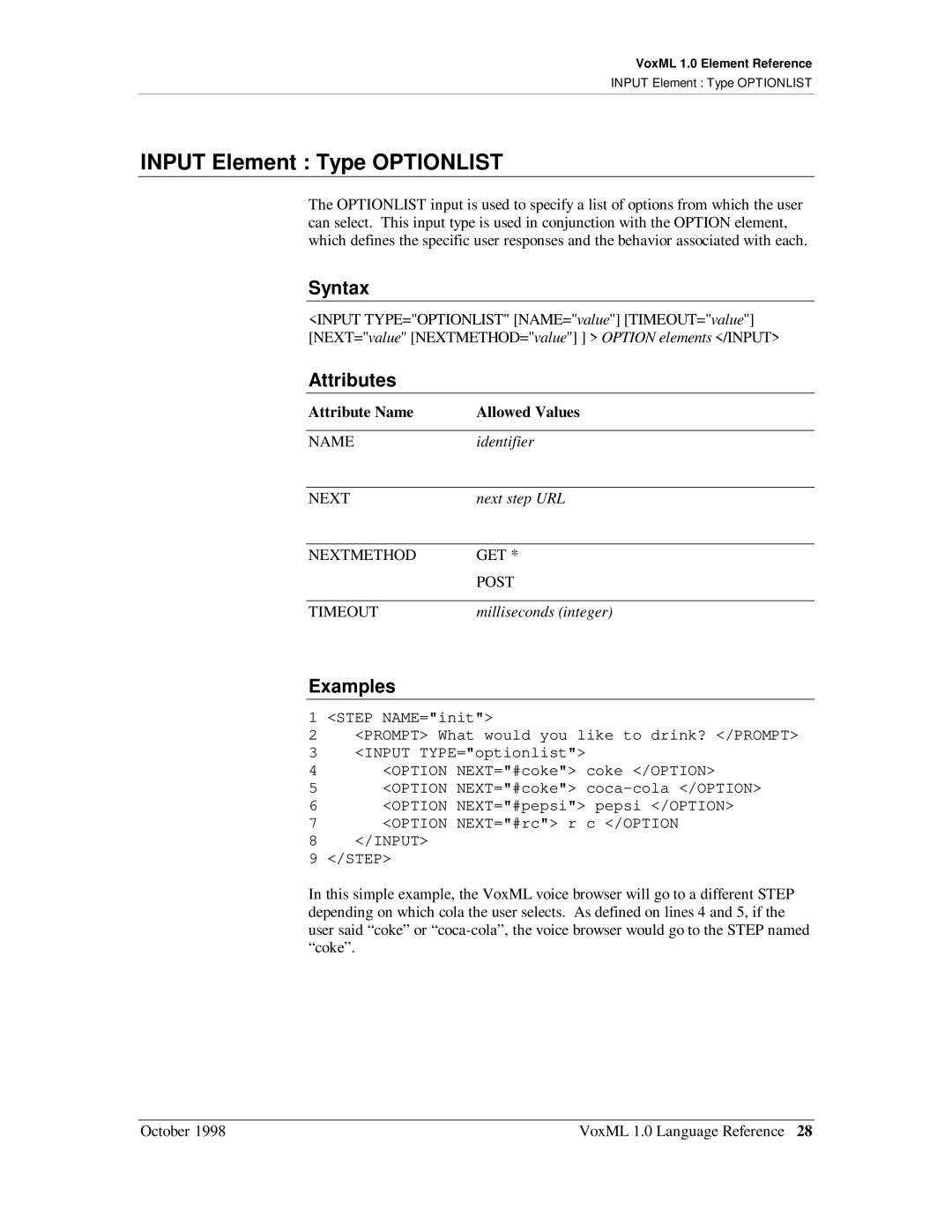 Motorola 1 manual Input Element Type Optionlist 