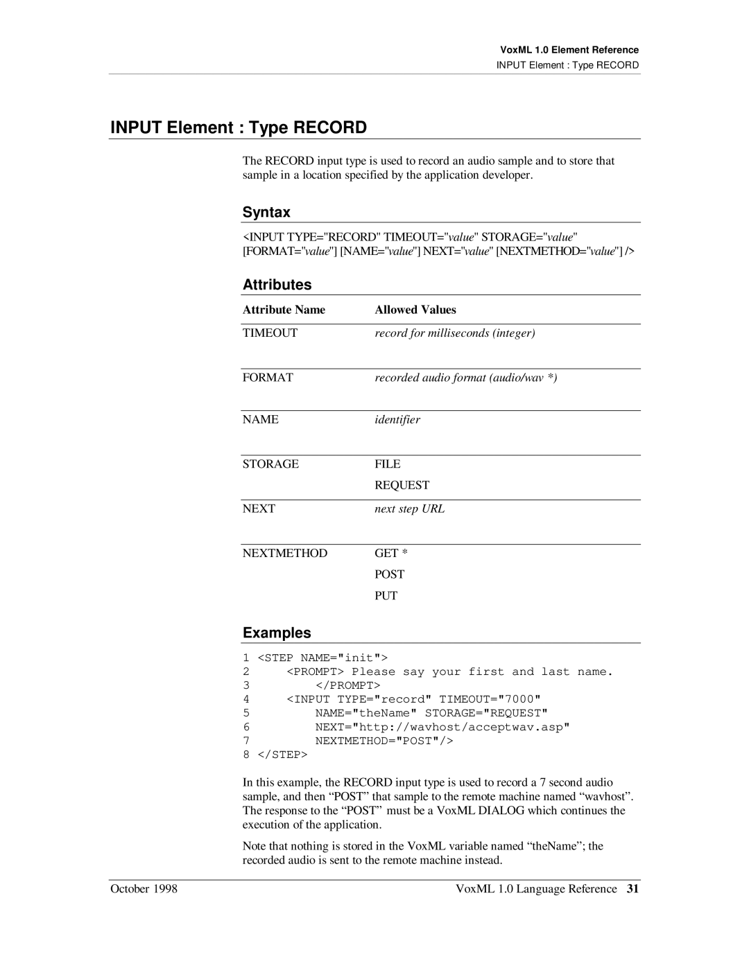 Motorola 1 manual Input Element Type Record 