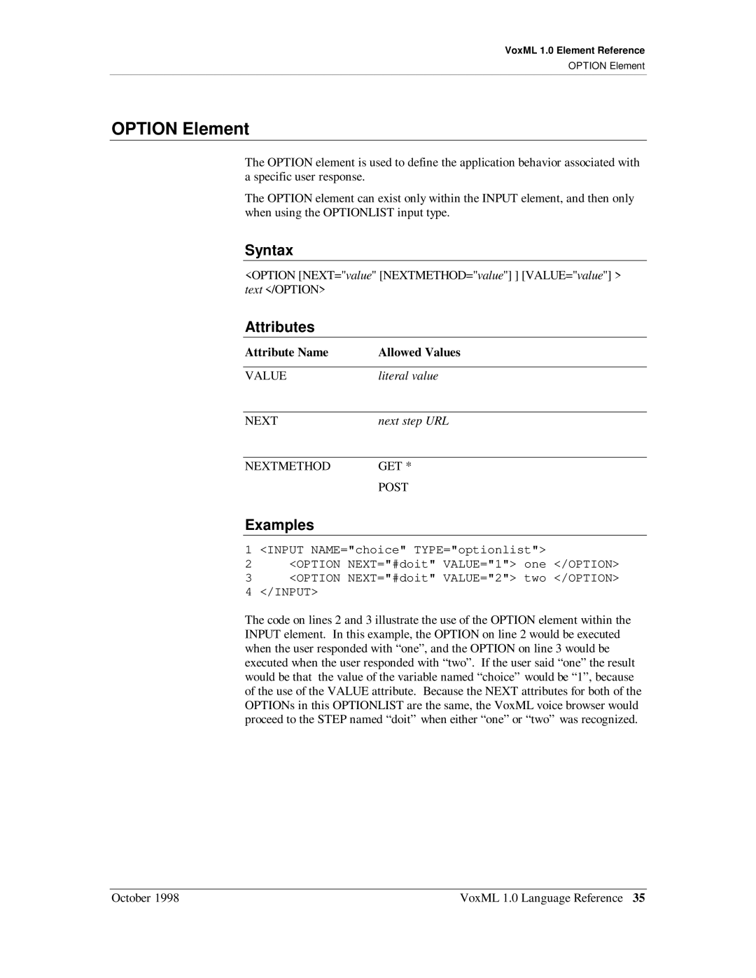 Motorola 1 manual Option Element 