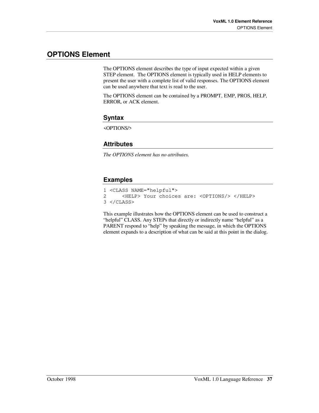 Motorola 1 manual Options Element 