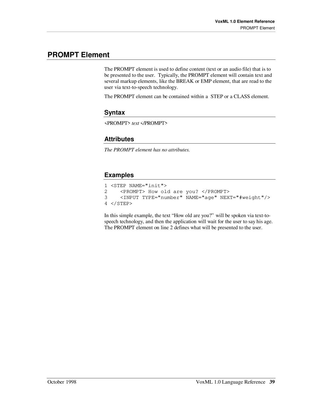 Motorola 1 manual Prompt Element 