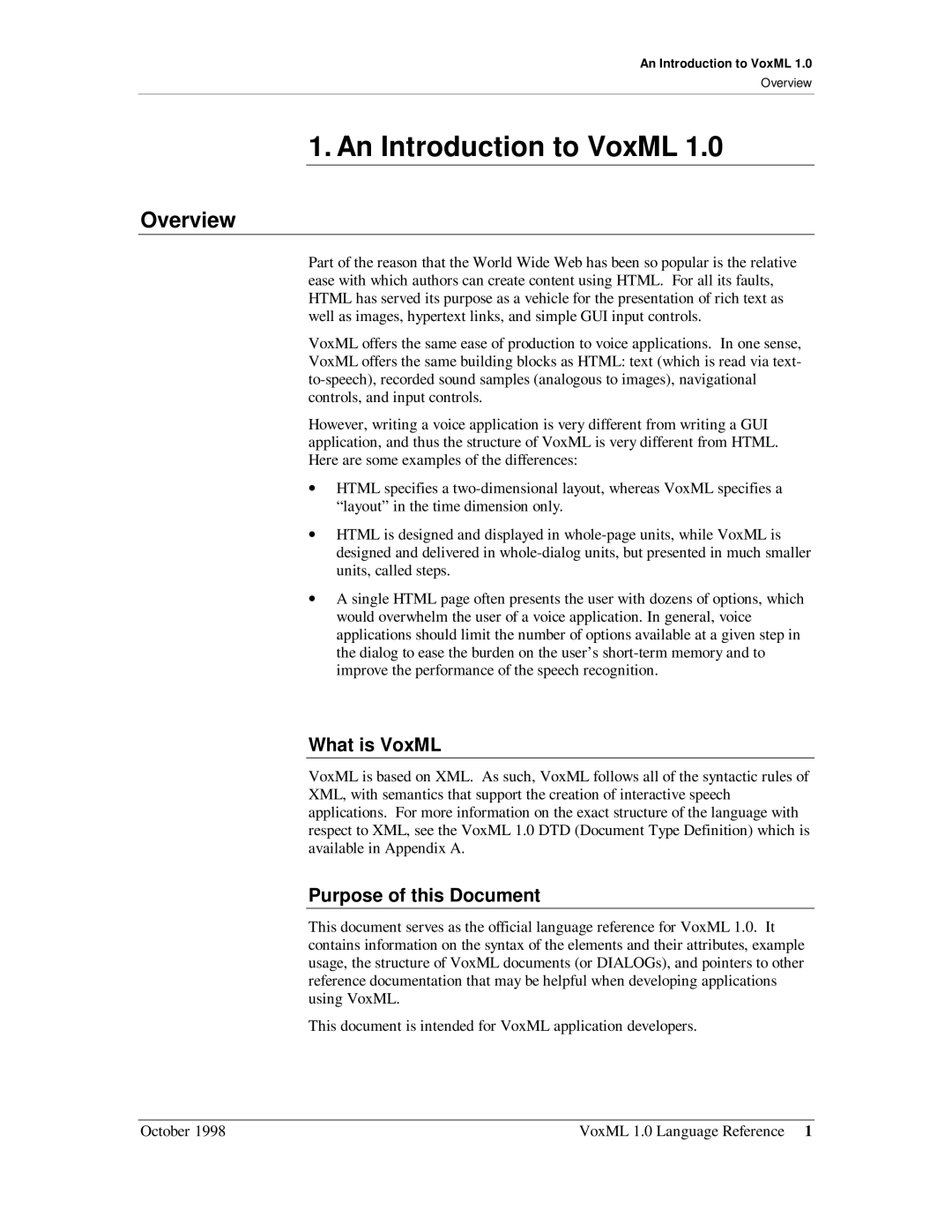 Motorola 1 manual Overview, What is VoxML, Purpose of this Document 