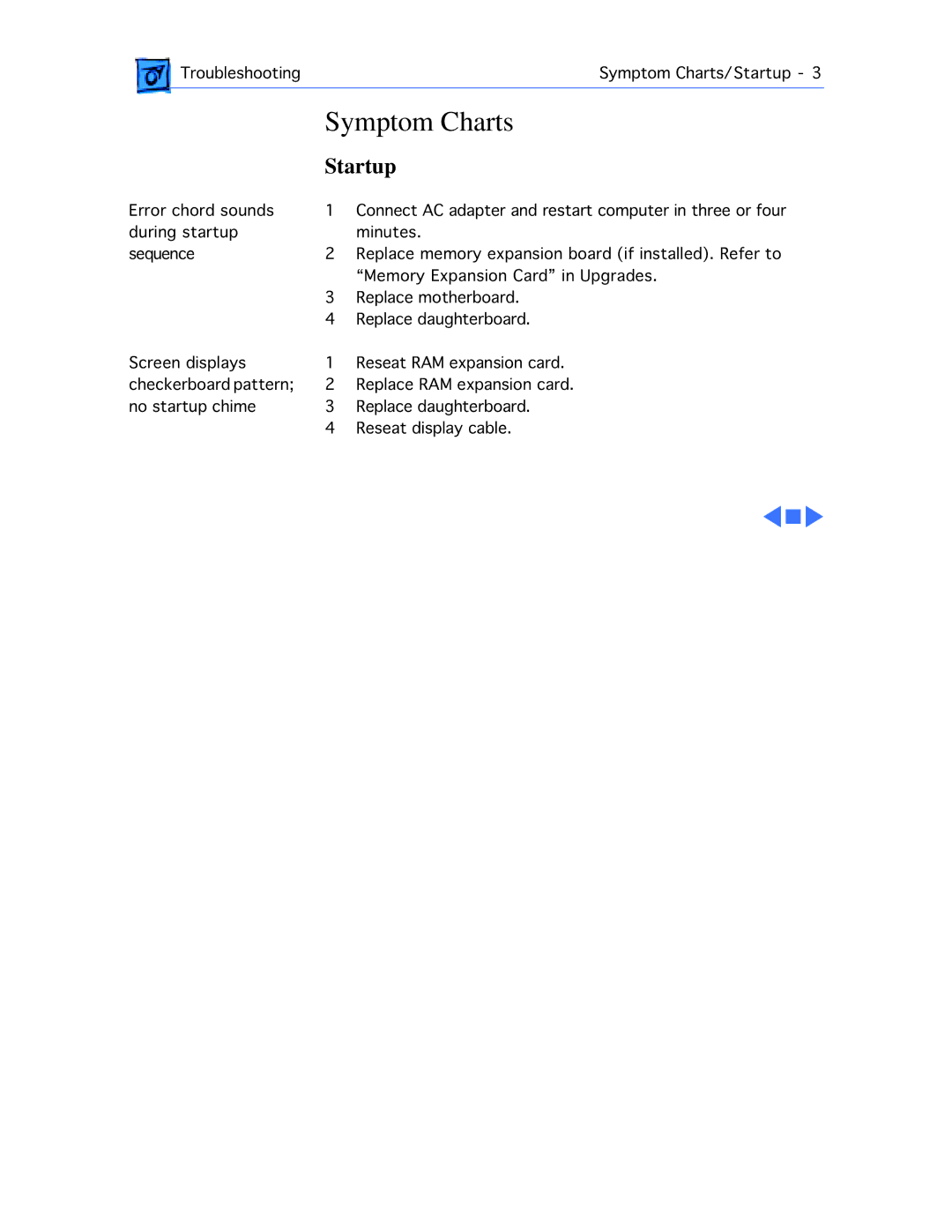 Motorola 100 manual Symptom Charts, Startup 