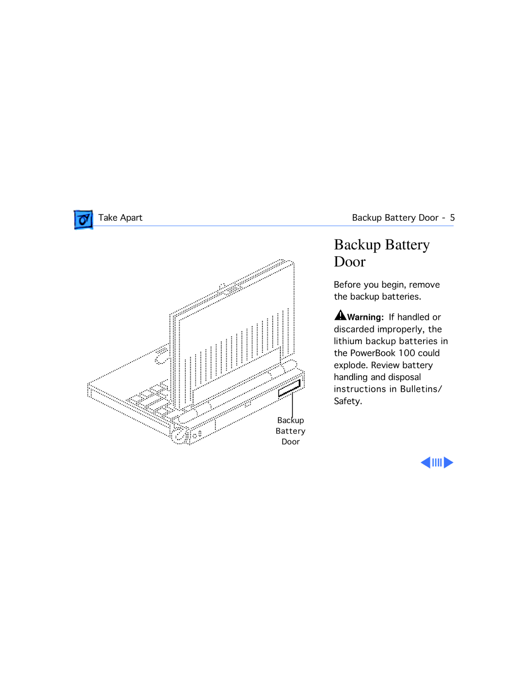 Motorola 100 manual Backup Battery Door 