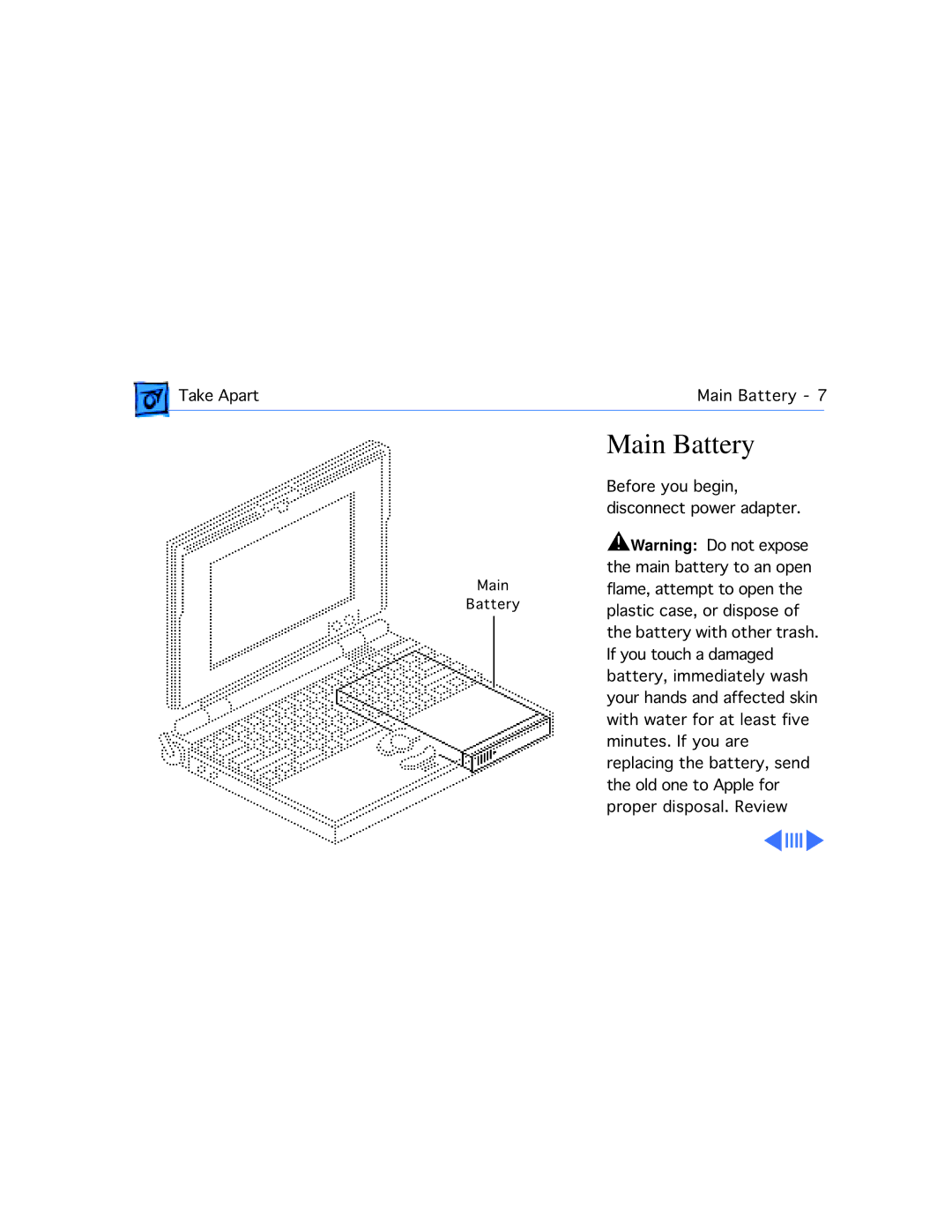 Motorola 100 manual Main Battery 