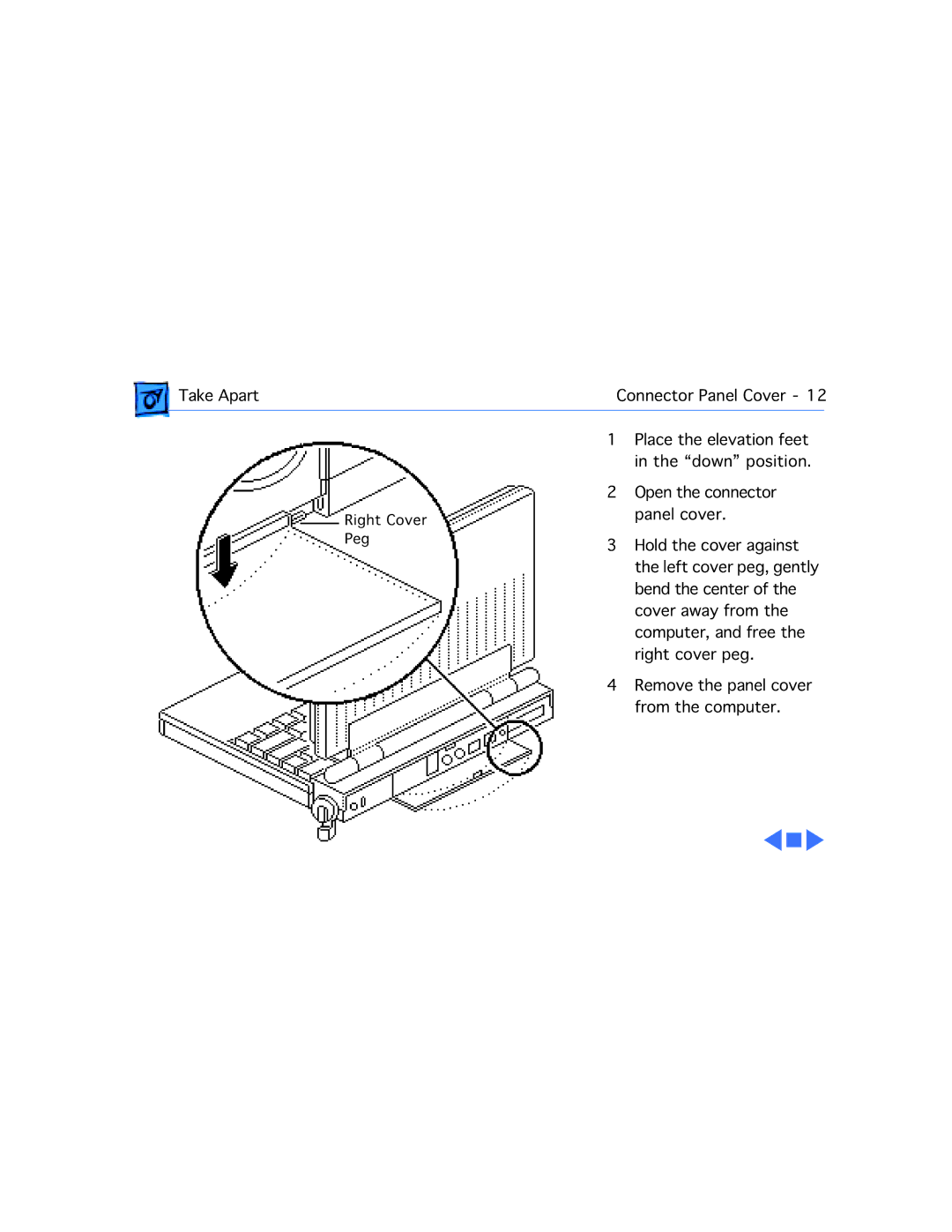 Motorola 100 manual Right Cover Peg 