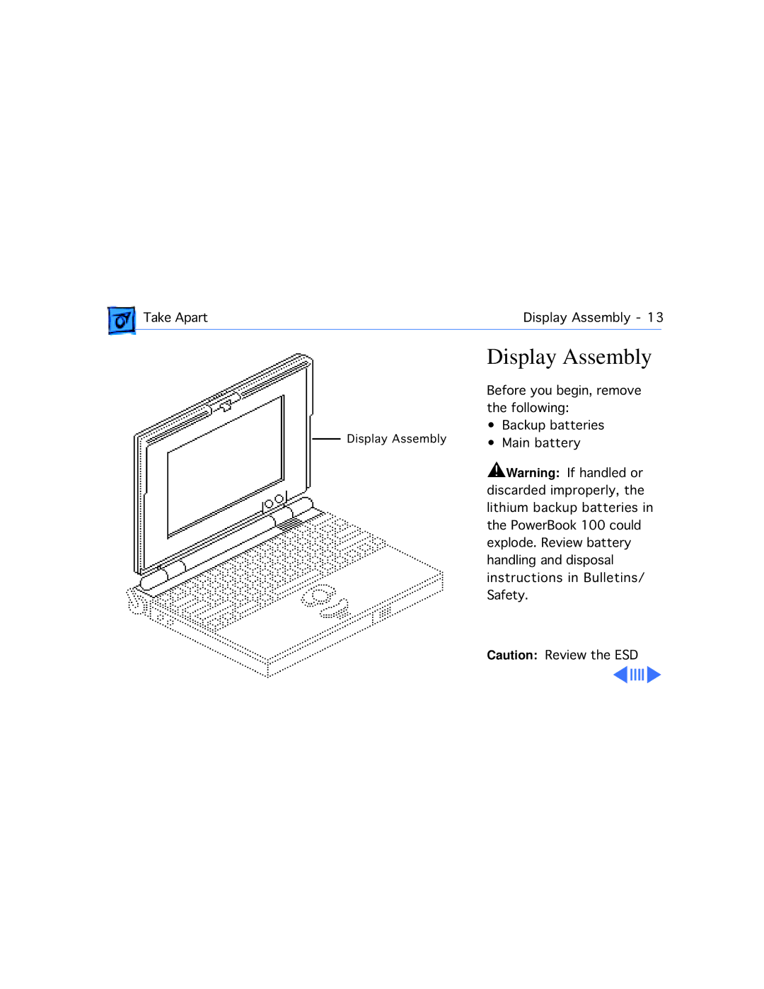 Motorola 100 manual Display Assembly 