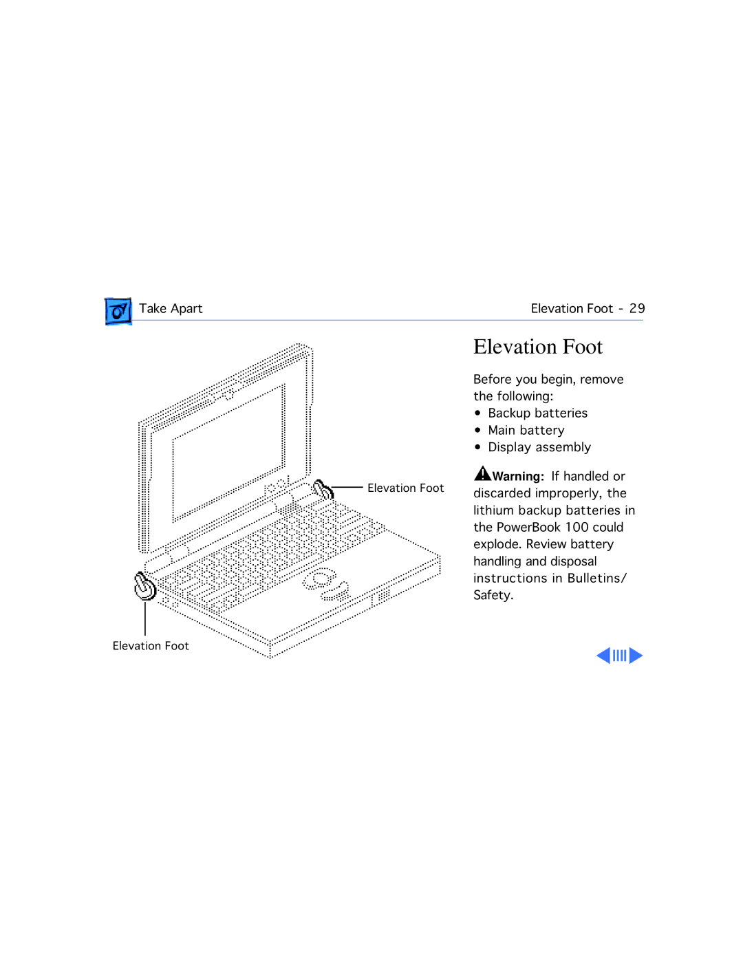 Motorola 100 manual Elevation Foot 